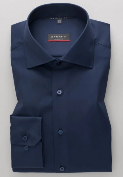 Camisa Eterna MODERN FIT TWILL azul oscuro con cuello Clásico Kent de corte moderno