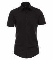 Camisa Venti BODY FIT UNI POPELINE negro con cuello Kent de corte estrecho