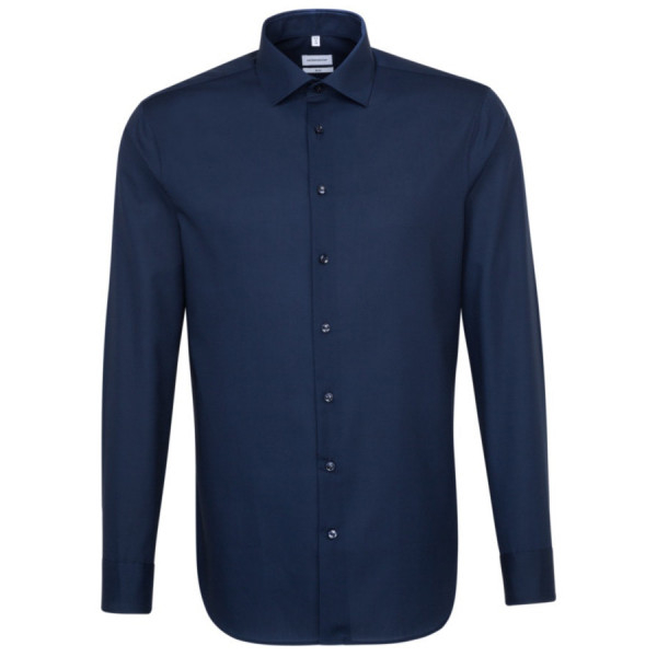 Seidensticker SLIM FIT shirt UNI POPELINE dark blue with Business Kent collar in narrow cut