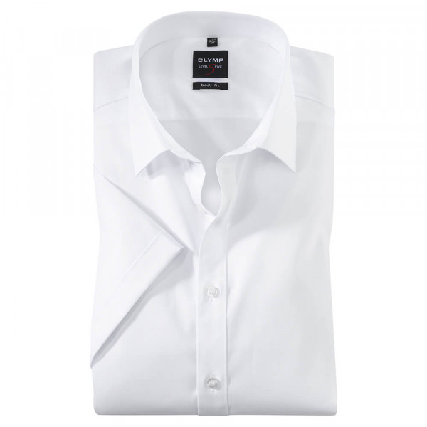 Camicia OLYMP Level Five body fit UNI POPELINE bianco con New York Kent collar in taglio stretto