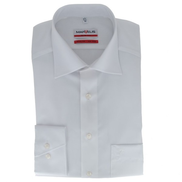 Marvelis MODERN FIT Hemd UNI POPELINE weiss mit New Kent Kragen in moderner Schnittform