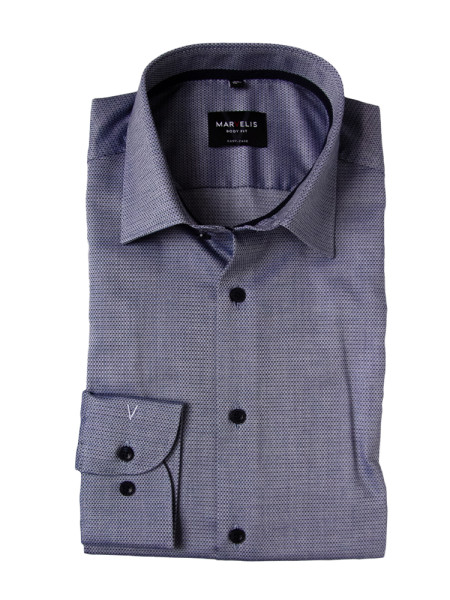 Marvelis shirt BODY FIT STRUCTURE dark blue with New York Kent collar in narrow cut