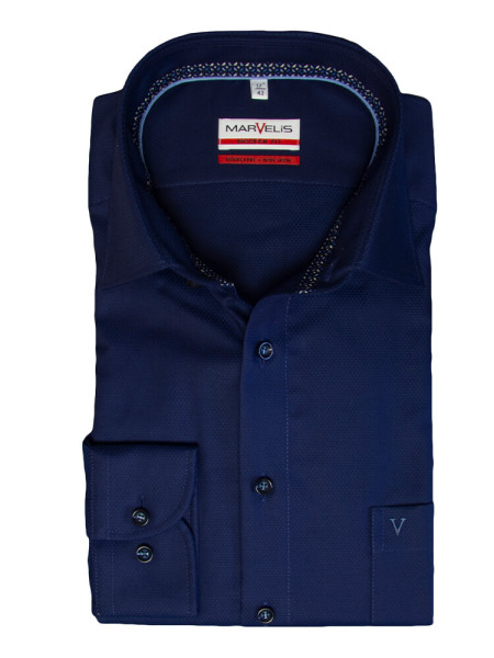 Marvelis Hemd MODERN FIT UNI POPELINE dunkelblau mit New Kent Kragen in moderner Schnittform