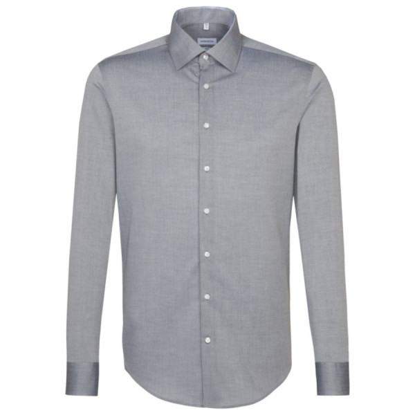 Chemise Seidensticker SLIM FIT CHAMBRAY gris avec col Business Kent en coupe étroite