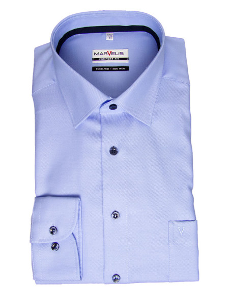 Marvelis shirt COMFORT FIT TWILL light blue with New Kent collar in classic cut