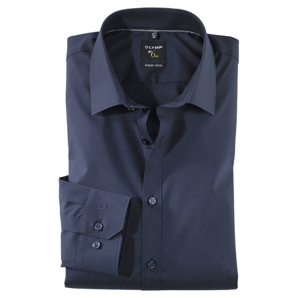 Camisa OLYMP No. Six super slim UNI POPELINE azul oscuro con cuello Urban Kent de corte súper estrecho