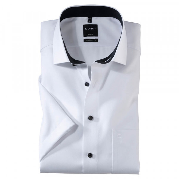 OLYMP Luxor modern fit overhemd FAUX UNI wit met Global Kentkraag in moderne snit