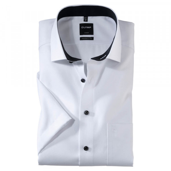 Camicia OLYMP Luxor modern fit FAUX UNI bianco con Global Kent collar in taglio moderno