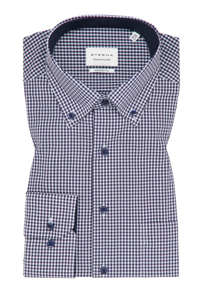 Chemise Eterna MODERN FIT VICHY POPELINE bleu foncé avec col Button Down en coupe moderne