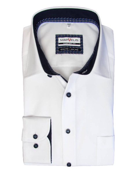Marvelis Hemd COMFORT FIT UNI POPELINE weiss mit New Kent Kragen in klassischer Schnittform