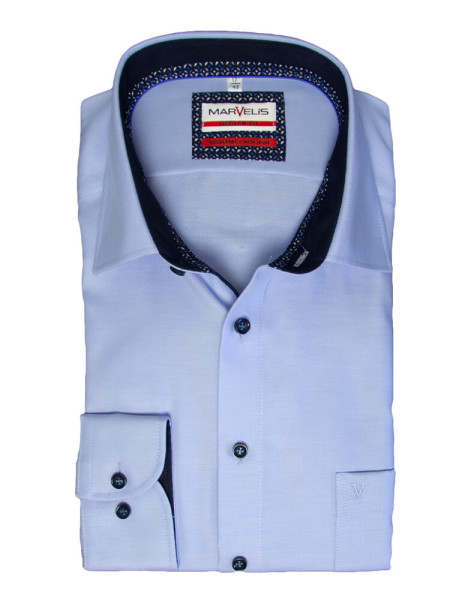 Marvelis Hemd MODERN FIT STRUKTUR hellblau mit New Kent Kragen in moderner Schnittform