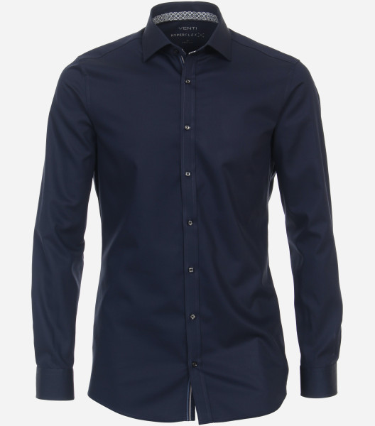 Venti shirt BODY FIT HYPERFLEX dark blue with Kent collar in narrow cut