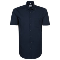 Seidensticker REGULAR shirt UNI POPELINE dark blue with Business Kent collar in modern cut