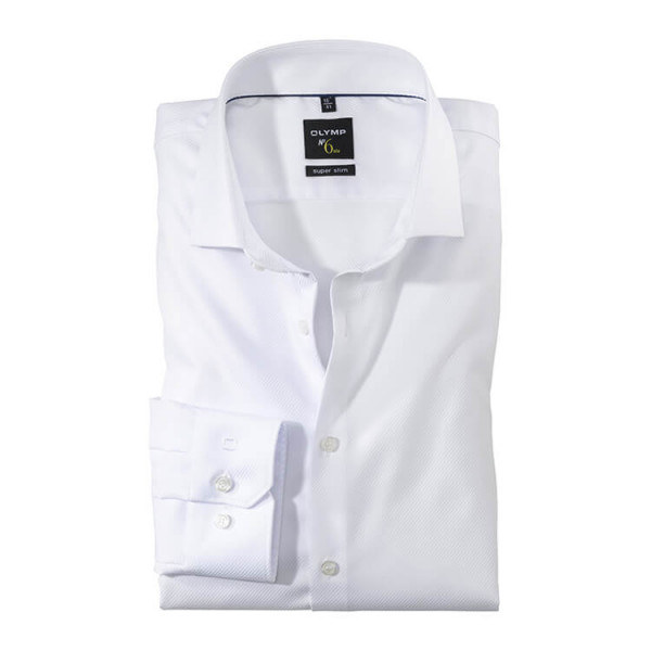 OLYMP No. Six super slim overhemd TWILL wit met Royal Kentkraag in super smalle snit