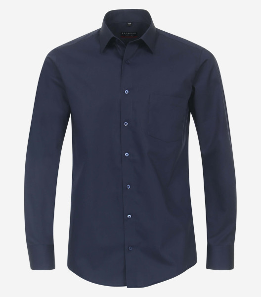 Camisa Redmond MODERN FIT UNI POPELINE azul oscuro con cuello Kent de corte moderno