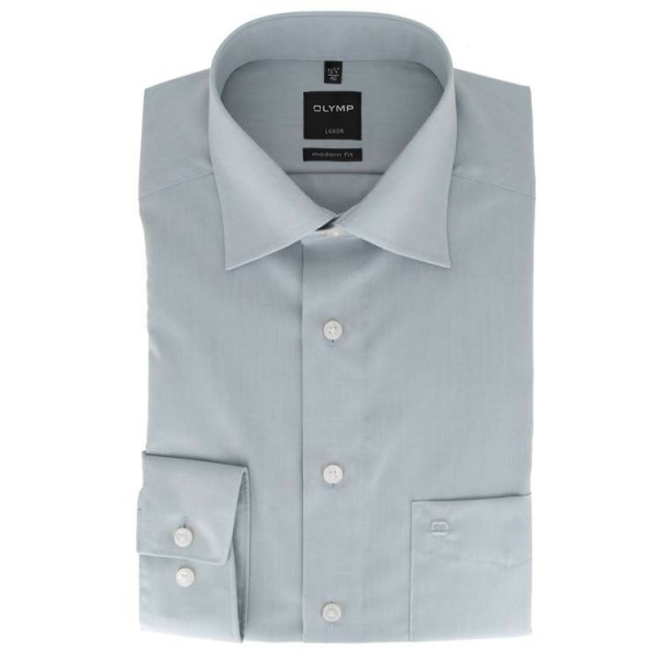 Camisa OLYMP Luxor modern fit CHAMBRAY gris con cuello Nuevo Kent de corte moderno