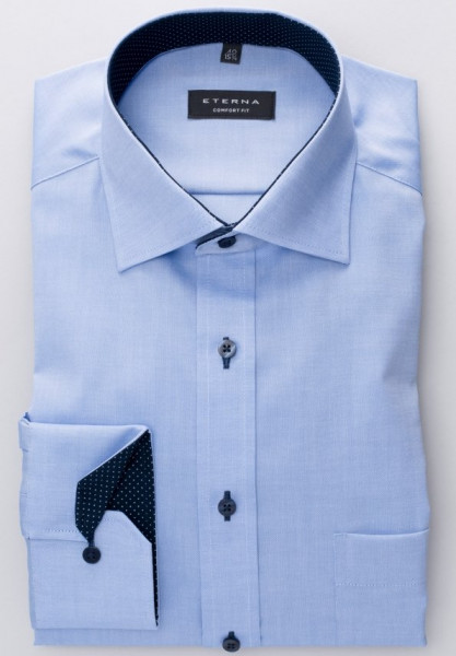 Camicia Eterna COMFORT FIT BELLE OXFORD blu medio con Kent classico collar in taglio classico