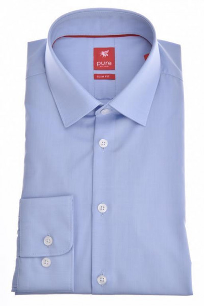 Pure camiseta &quot;Slim Fit Stretch&quot; azul claro con Kent collar de corte moderno