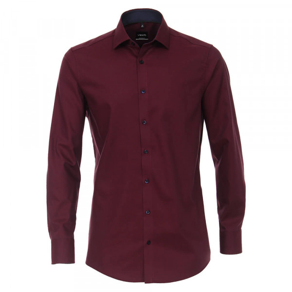 Venti Hemd MODERN FIT STRUKTUR dunkelrot mit Kent Kragen in moderner Schnittform