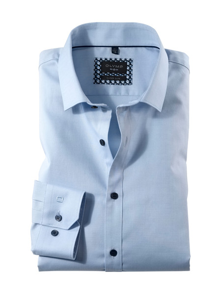 Olymp shirt NO. SIX UNI POPELINE light blue with Modern Kent collar in super slim cut
