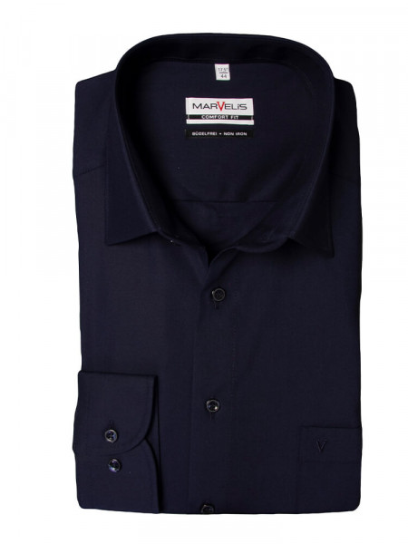 Camicia Marvelis COMFORT FIT UNI POPELINE blu scuro con Nuovo Kent collar in taglio classico