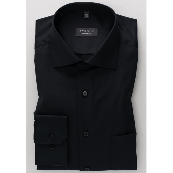 Camisa Eterna COMFORT FIT TWILL negro con cuello Clásico Kent de corte clásico