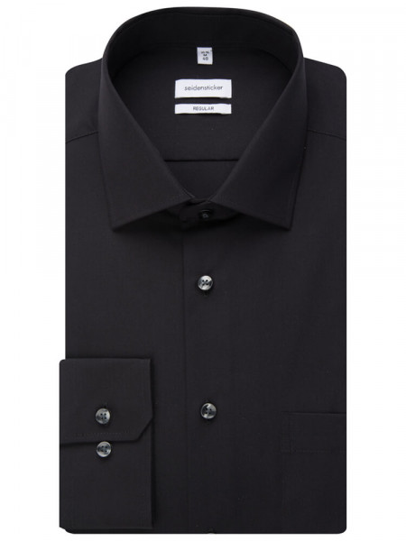 SEIDENSTICKER Regular Fit Hemd Schwarz Business Kent Popeline - Ansicht 4