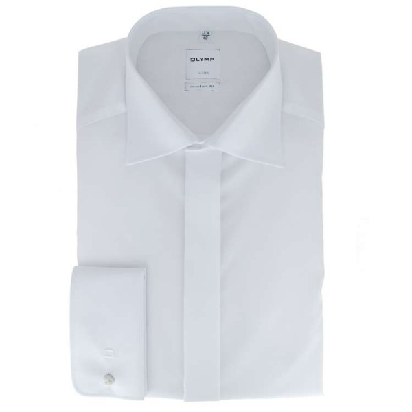 Camisa OLYMP Luxor soirée comfort fit UNI POPELINE blanco con cuello Nuevo Kent de corte clásico