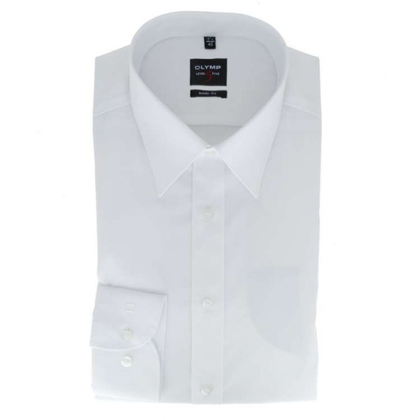 Camisa OLYMP Level Five body fit UNI POPELINE blanco con cuello New York Kent de corte estrecho