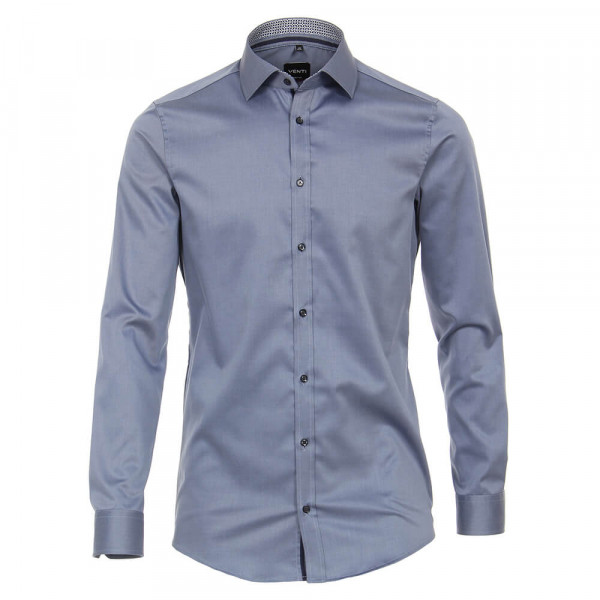 Camisa Venti BODY FIT TWILL azul claro con cuello Kent de corte estrecho