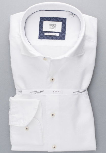Camicia Eterna MODERN FIT TWILL bianco con Spaccato collar in taglio moderno