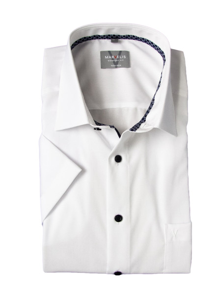 Marvelis shirt COMFORT FIT UNI POPELINE white with New Kent collar in classic cut