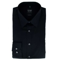 Camisa OLYMP Level Five body fit UNI POPELINE negro con cuello New York Kent de corte estrecho