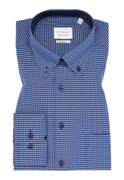 Camicia Eterna MODERN FIT VICHY POPELINE blu scuro con Button Down collar in taglio moderno