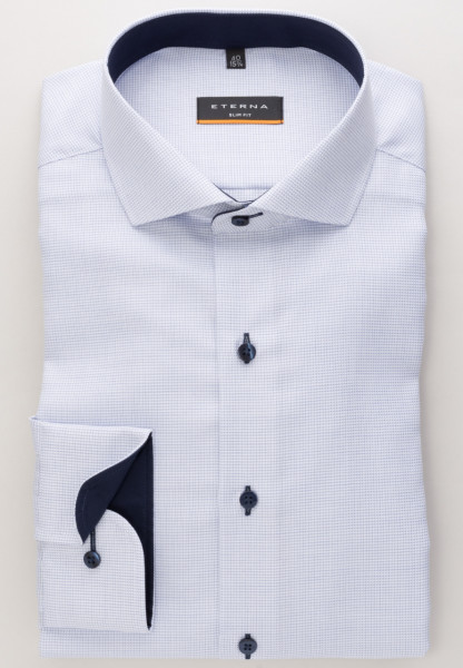 Eterna shirt SLIM FIT STRUCTURE light blue with Shark collar in narrow cut