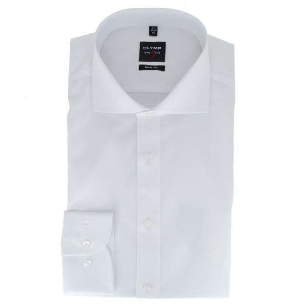 Camisa OLYMP Level Five body fit UNI POPELINE blanco con cuello Seccionado de corte estrecho