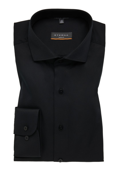 Camisa Eterna SLIM FIT TWILL negro con cuello Seccionado de corte estrecho