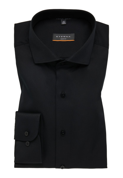 Camicia Eterna SLIM FIT TWILL nero con Spaccato collar in taglio stretto