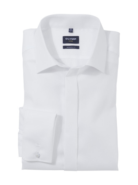 Camisa Olymp MODERN FIT UNI POPELINE blanco con cuello Nuevo Kent de corte moderno