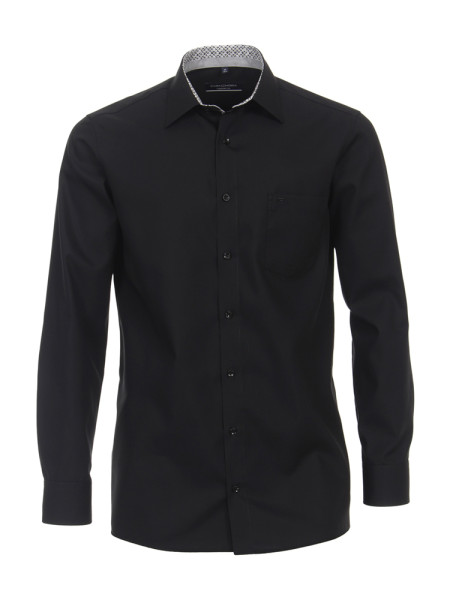 Camisa CasaModa COMFORT FIT UNI POPELINE negro con cuello Kent de corte clásico