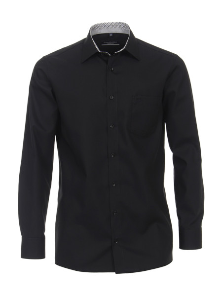 Camicia CasaModa COMFORT FIT UNI POPELINE nero con Kent collar in taglio classico