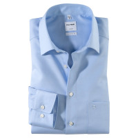 Chemise OLYMP Luxor comfort fit TWILL bleu clair avec col Nouveau Kent en coupe classique