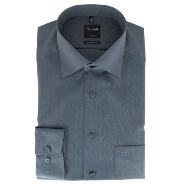 Chemise OLYMP MODERN FIT FIL À FIL gris avec col Nouveau Kent en coupe moderne