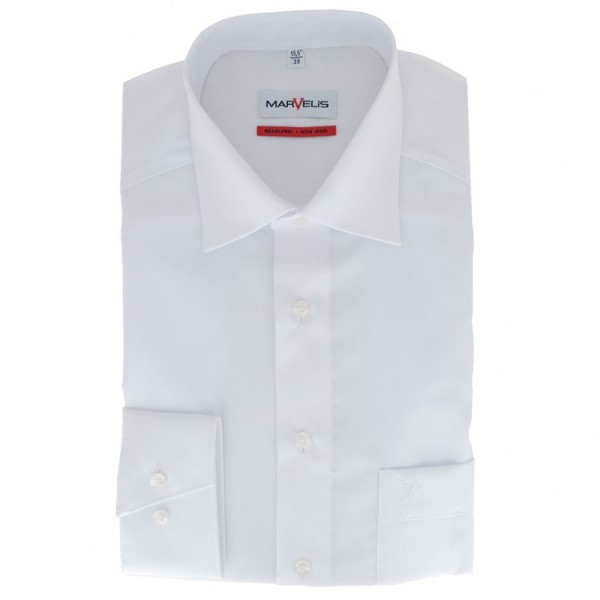 Marvelis COMFORT FIT Hemd UNI POPELINE weiss mit New Kent Kragen in klassischer Schnittform
