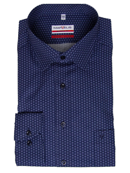 Marvelis Hemd MODERN FIT UNI POPELINE dunkelblau mit New Kent Kragen in moderner Schnittform