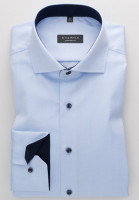 Camicia Eterna COMFORT FIT TWILL azzurro con Spaccato  collar in taglio classico