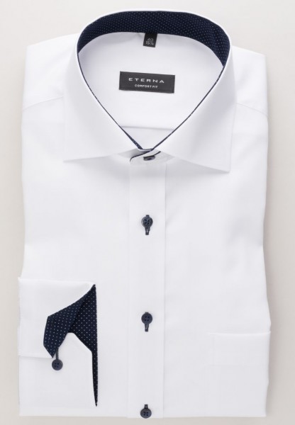 Camicia Eterna COMFORT FIT UNI POPELINE bianco con Kent collar in taglio classico