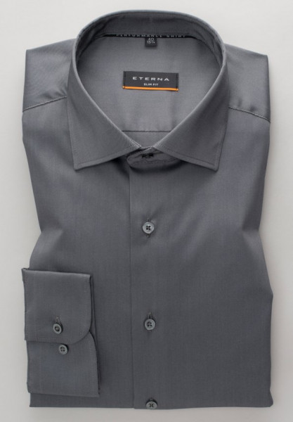 Camisa Eterna SLIM FIT UNI STRETCH gris con cuello Clásico Kent de corte estrecho