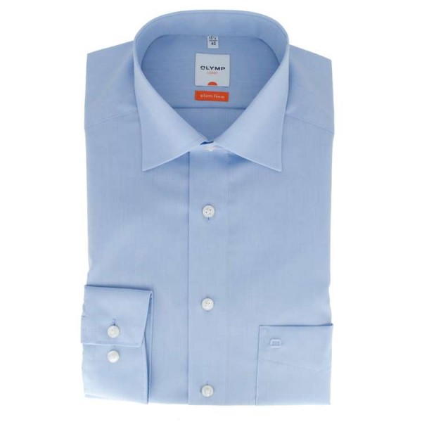 Camisa OLYMP Luxor modern fit CHAMBRAY azul claro con cuello Nuevo Kent de corte moderno