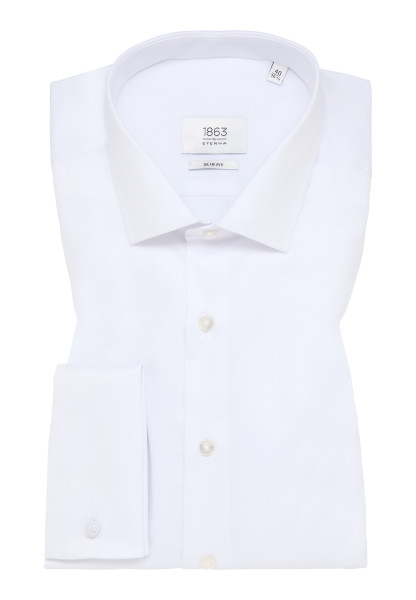 Camisa Eterna SLIM FIT TWILL blanco con cuello Kent de corte estrecho